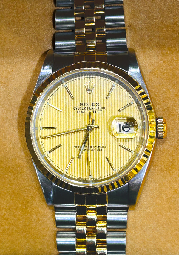 Rolex Datejust, Champagne Tapestry Dial, Two Tone, 36mm, 2003, Box and Papers