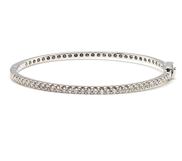 14k White Gold Prong Set Diamond Fashion Bangle Bracelet