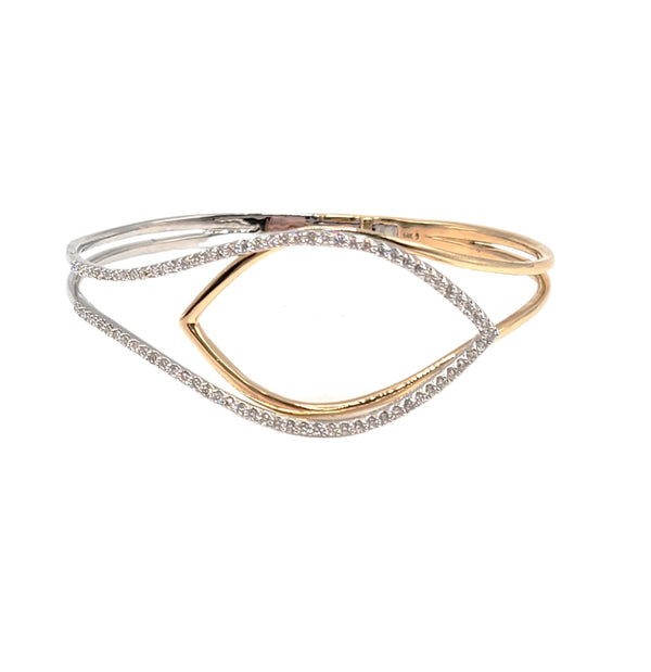 14k Two-Tone Hinged Bangle Bracelet with Diamonds