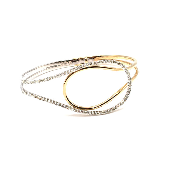 14k Two-Tone Gold Hinged Diamond Bangle Bracelet