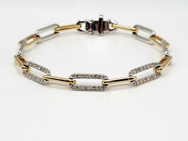 14k Two-Tone Gold Diamond Paperclip Link Bracelet