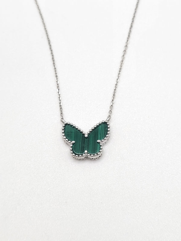 14k White Gold Malachite Butterfly Necklace