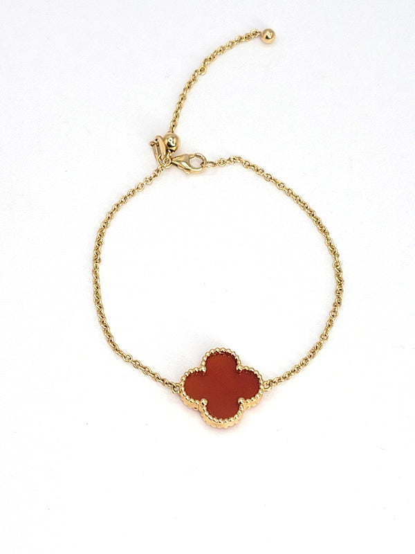 14k Yellow Gold Carnelian Clover Lariat Bracelet