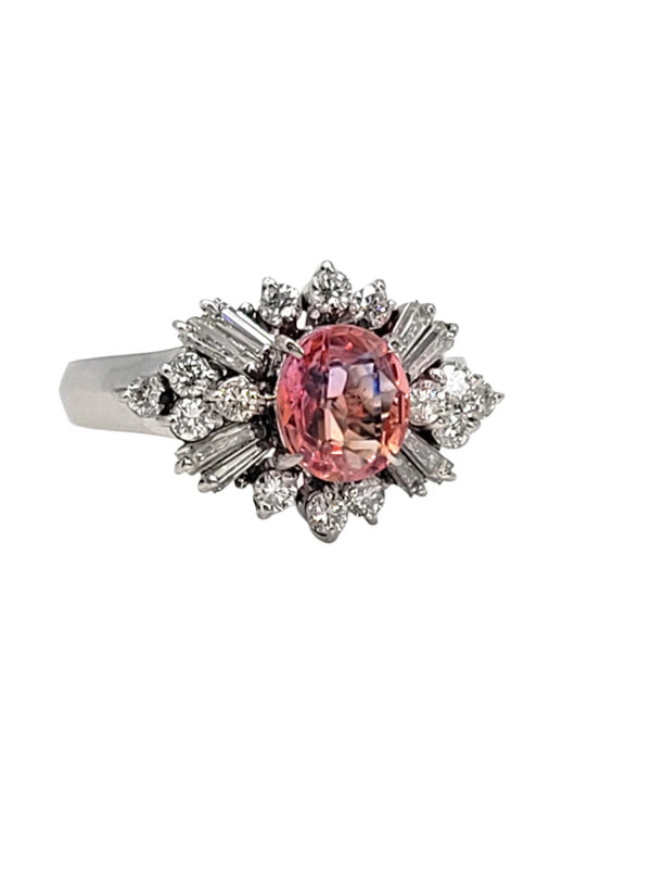 Estate Platinum Pink Sapphire and Diamond Ring