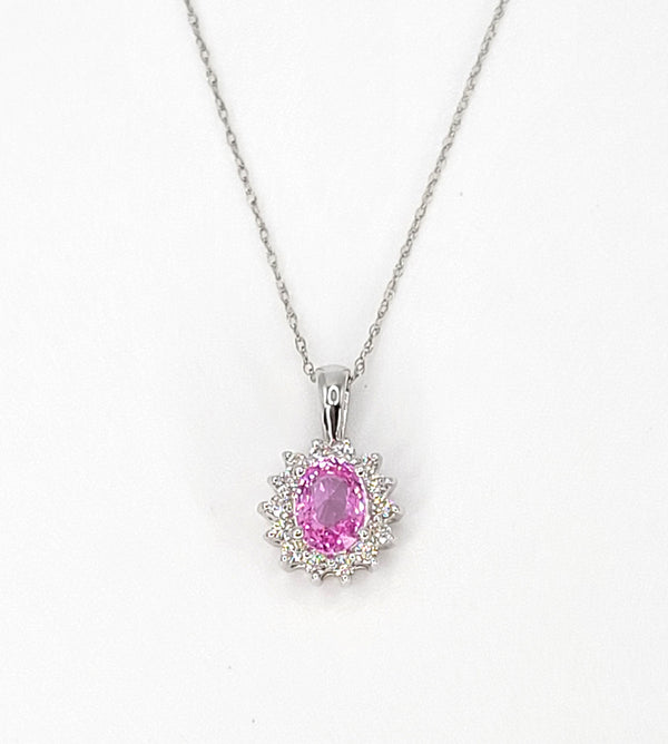 14k White Gold Pink Sapphire and Diamond Pendant