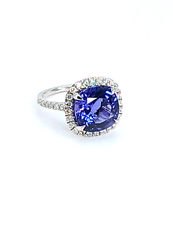 14k White Gold Tanzanite and Diamond Ring with G.I.A. Certificate