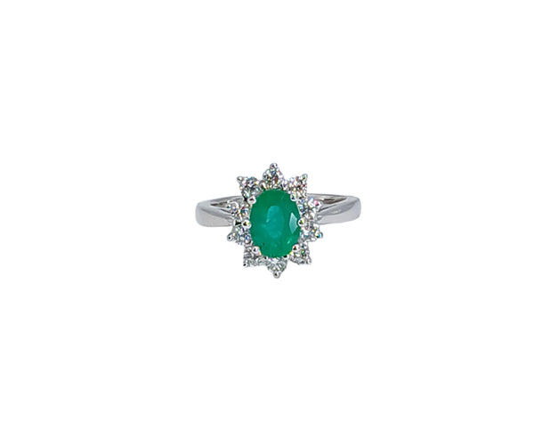 14k White Gold Emerald and Diamond Ring