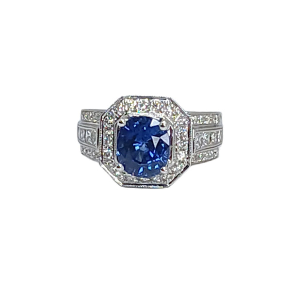 Simon G. 18k White Gold Sapphire and Diamond Ring