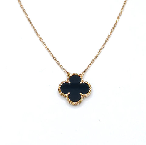 18k Yellow Gold Onyx Clover Necklace