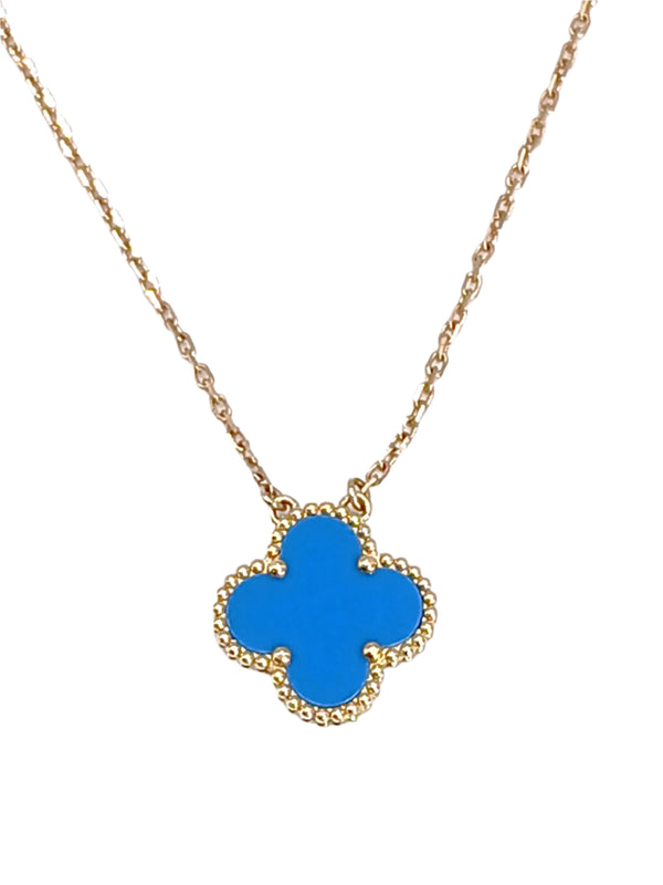 18k Yellow Gold Turquoise Clover Necklace