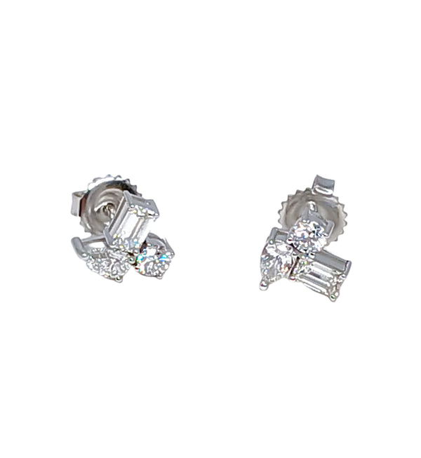 Ounce Collection 18 Karat White Gold Mixed Shape Diamond Stud Earrings