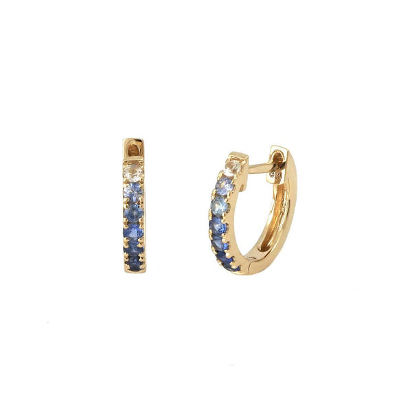 14k Yellow Gold Graduated Blue Sapphire Huggie Earrings