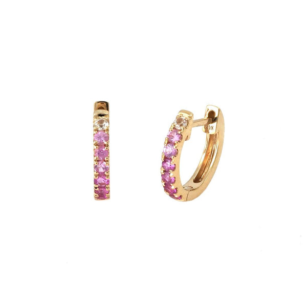 14k Yellow Gold Graduated Pink Sapphire Huggie Earrings