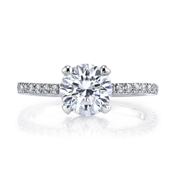 Solitaire Ring Setting with Diamond Band, Diamond Prongs and Hidden Halo