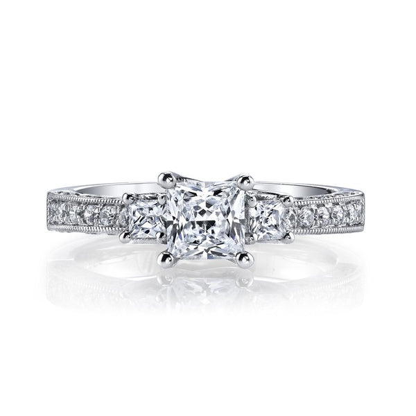 Three Stone Plus Ring Setting With Princess Cut Side Diamonds