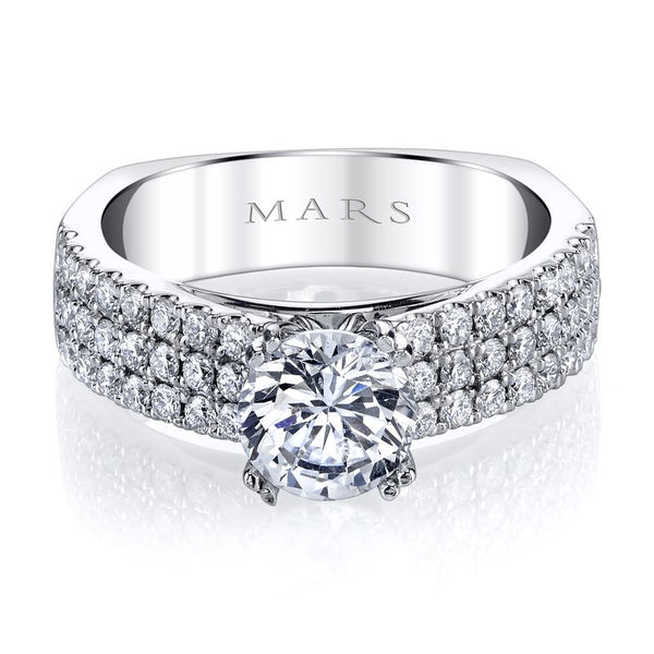 Solitaire Ring Setting With 3 Row Diamond Band