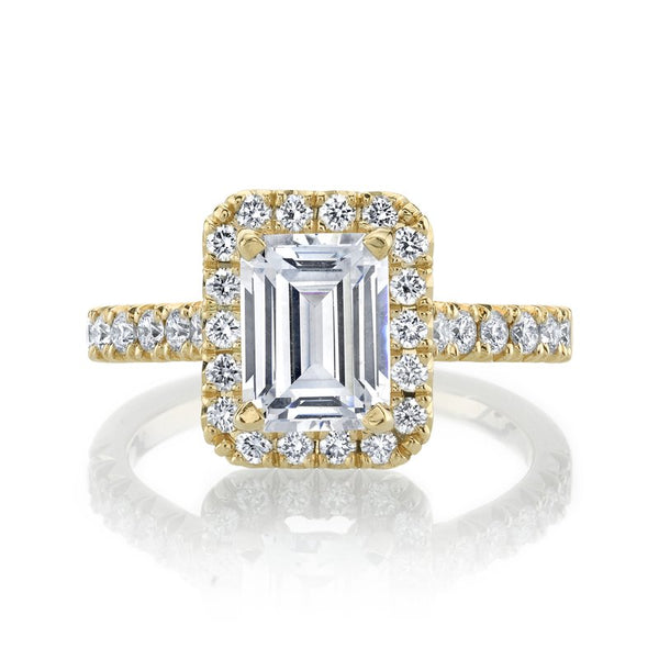 Solitaire Ring Setting With Diamond Halo, Diamond Band, and Diamond Under Gallery