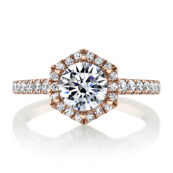 Ring Setting with Hexagon Diamond Halo and Diamond Band