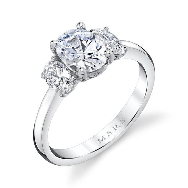 Three Stone Ring Setting with Oval Side Diamonds