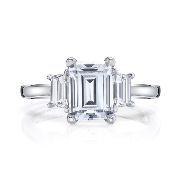 Three Stone Ring Setting with Trapezoid Side Diamonds