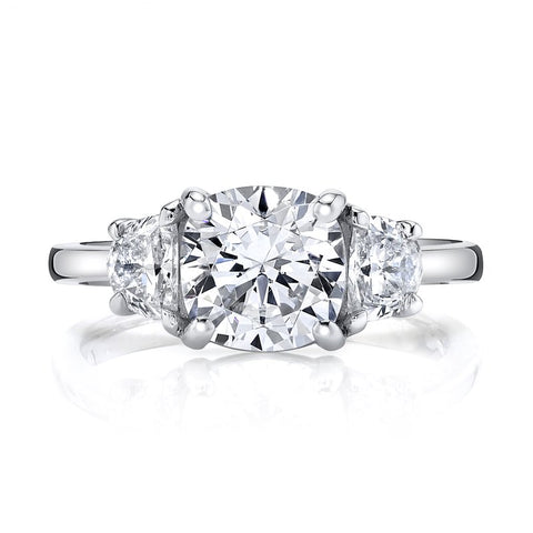 Three Stone Ring Setting with Half Moon Side Diamonds