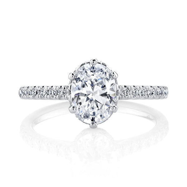 Solitaire Ring Setting With Diamond Band and Hidden Halo