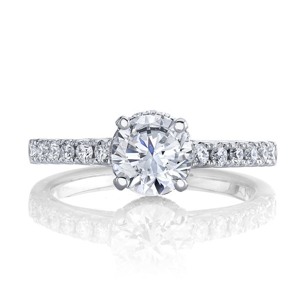 Solitaire Ring Setting With Diamond Band, Undergallery and Hidden Halo