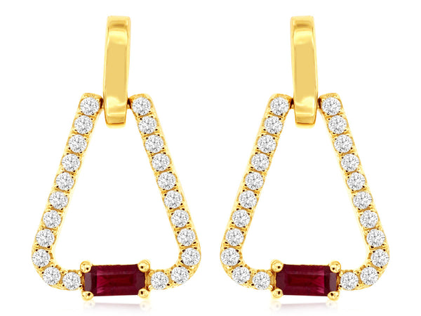 14k Yellow Gold Ruby and Diamond Earrings