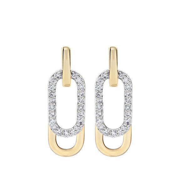 14k Two-Tone Gold Paperclip Earrings with Diamonds