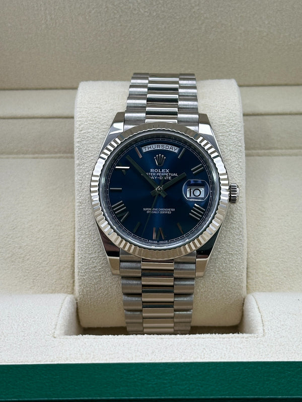 Rolex DayDate 40, Presidential, 18K WG, 40mm, 228239, Blue Dial, 2018 Box and Papers