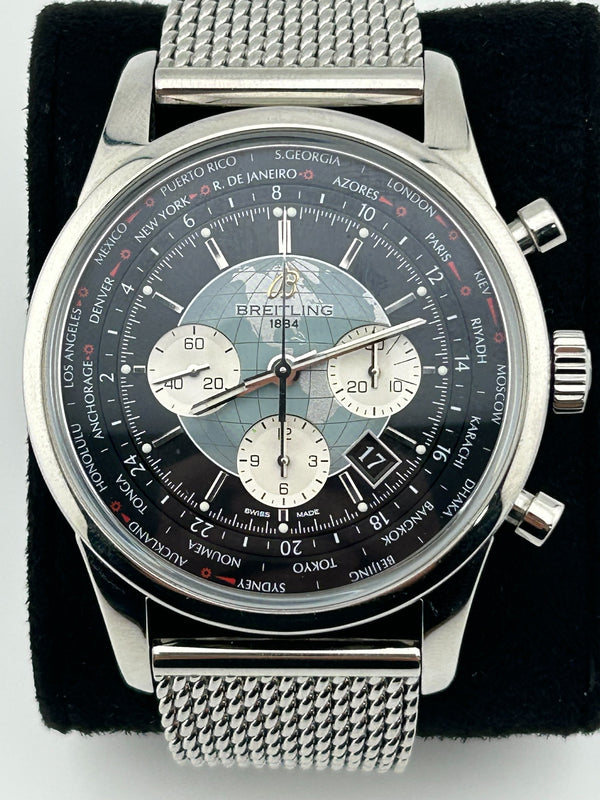 Breitling Transocean Unitime, AB0510U4, Black dial, Sterling Silver, 46mm