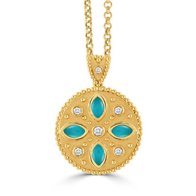 Doves By Doron Paloma Justinian Collection Turquoise and Diamond Pendant