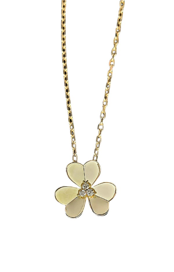 18k Yellow Gold Three Leaf Clover Necklace