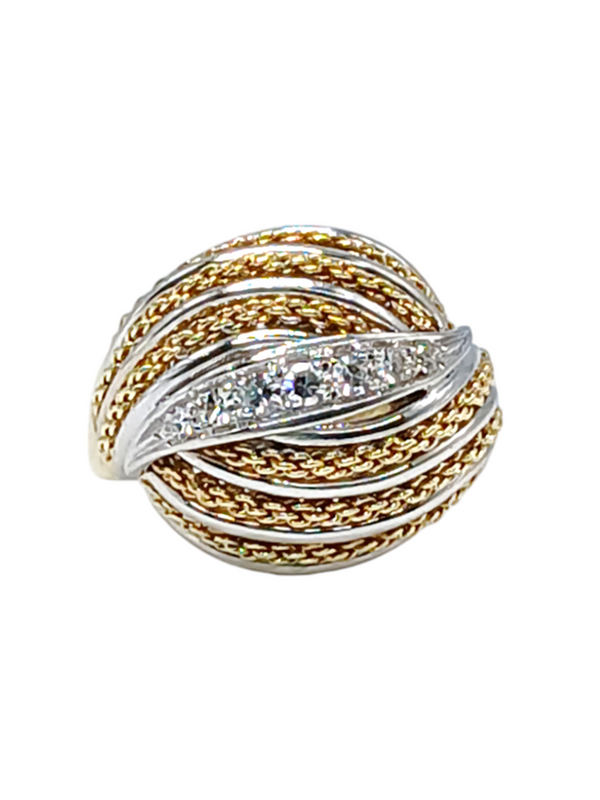 Estate 18k Yellow Gold and Platinum Dome Ring With Diamonds