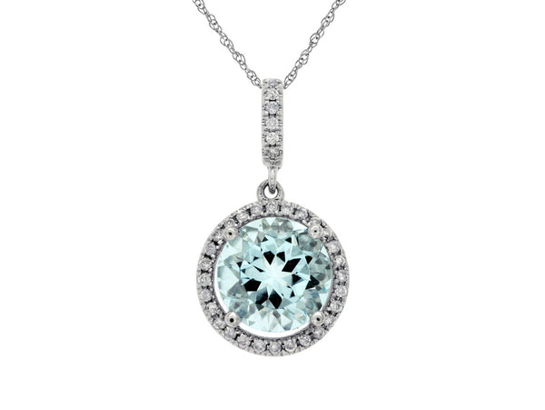 14k White Gold Aquamarine and Diamond Pendant