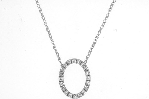 14k White Gold Open Oval Diamond Necklace