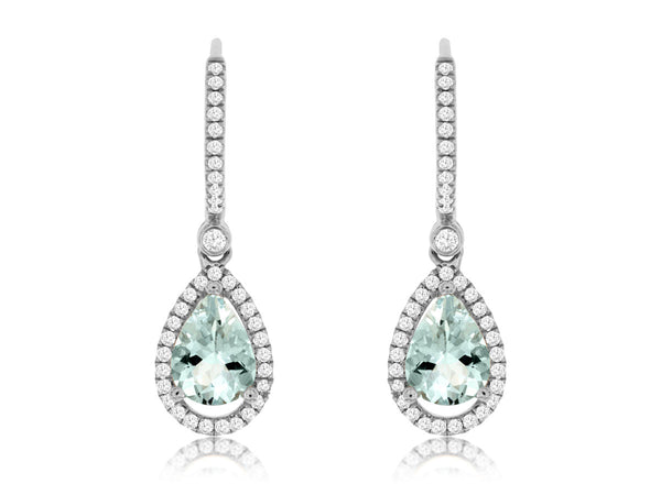 14k White Gold Aquamarine and Diamond Drop Earrings