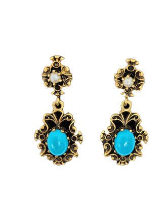 Estate 14 karat yellow gold Victorian Era Turquoise Drop Earrings