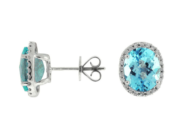 14k White Gold Blue Topaz and Diamond Stud Earrings