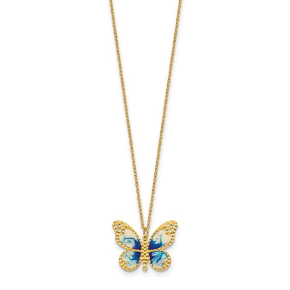 14k Yellow Gold Enameled Butterfly Pendant