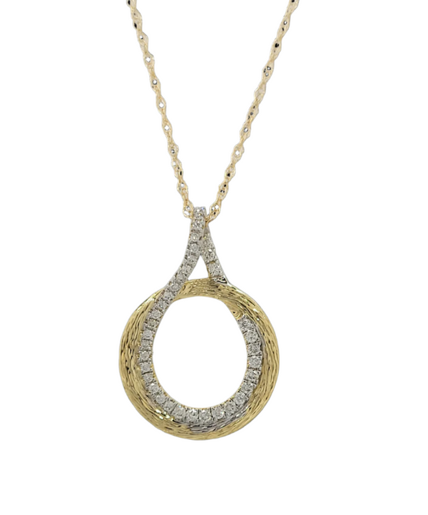 14k White and Yellow Gold Diamond Circle Pendant