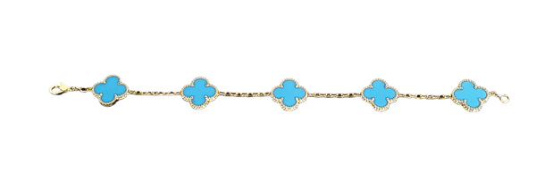 18k Yellow Gold Turquoise Clover Station Bracelet