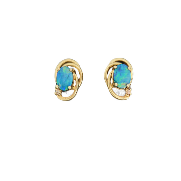 Estate 14 Karat Yellow Gold Opal Doublet Earrings