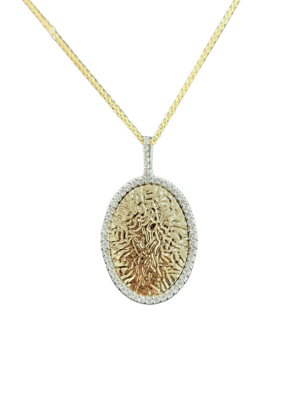 14k Yellow Gold Diamond Bordered Oval Pendant