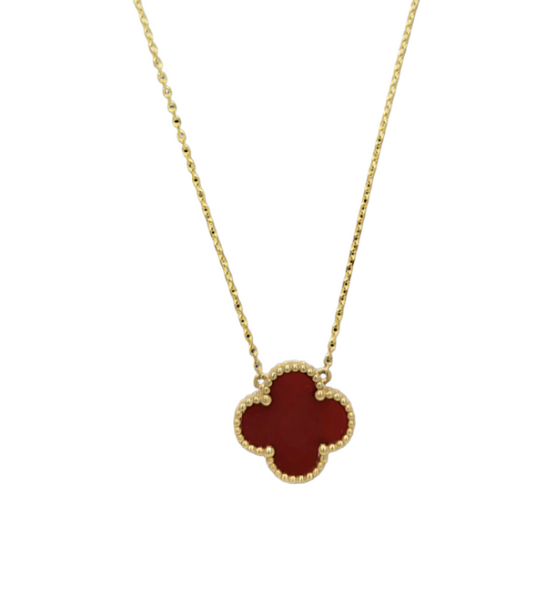 14k Yellow Gold Carnelian Clover Necklace