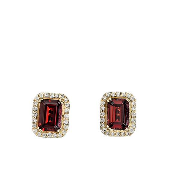 14k Yellow Gold Garnet and Diamond Stud Earrings