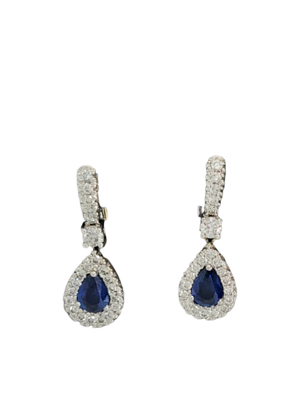 Estate 18 Karat White Gold Sapphire and Diamond Drop Earrings