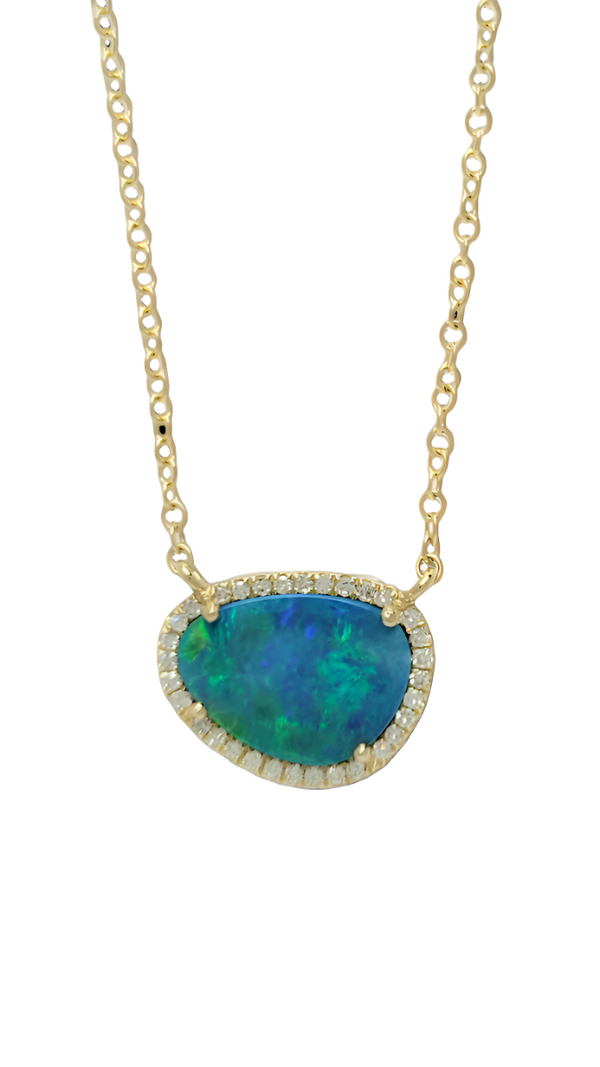 Dilamani 14k Yellow Gold Black Opal and Diamond Necklace