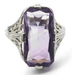 Estate 14 Karat White Gold Amethyst Art Deco Era Ring