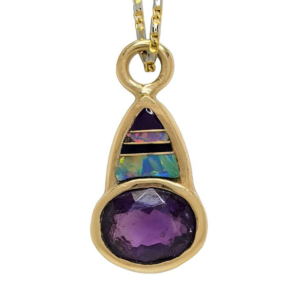 Estate 14 Karat Yellow Gold Amethyst and Opal Pendant